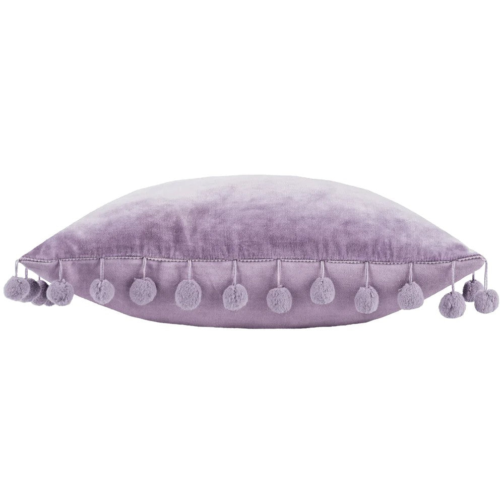 Lilac - Side - Furn Dora Pom Pom Velvet Rectangular Cushion Cover