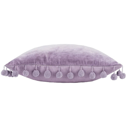 Lilac - Side - Furn Dora Pom Pom Velvet Rectangular Cushion Cover