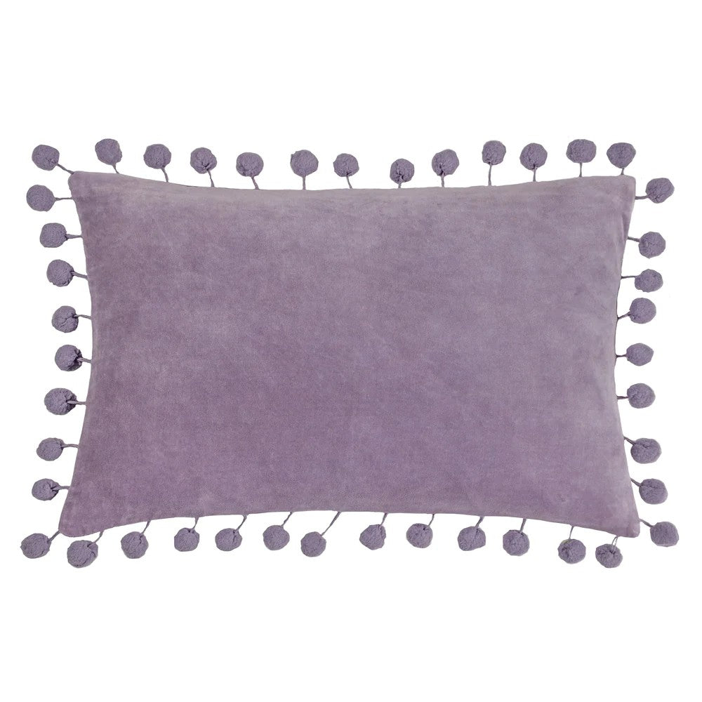Lilac - Front - Furn Dora Pom Pom Velvet Rectangular Cushion Cover