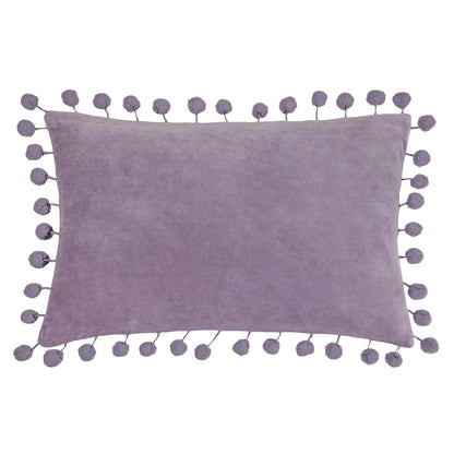 Lilac - Front - Furn Dora Pom Pom Velvet Rectangular Cushion Cover