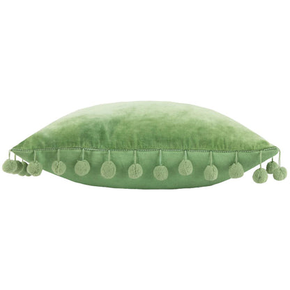 Leaf Green - Side - Furn Dora Pom Pom Velvet Square Cushion Cover