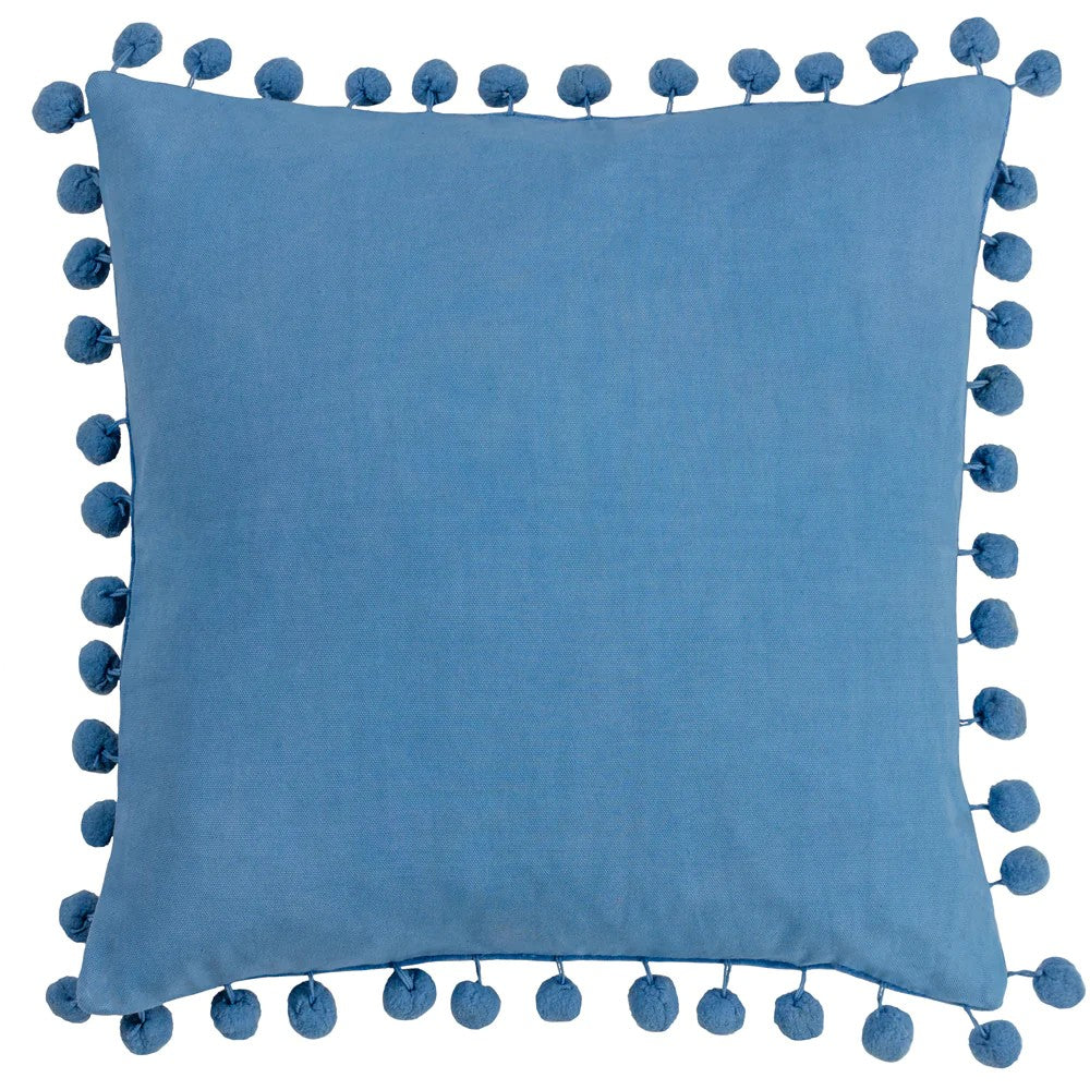 Sky Blue - Back - Furn Dora Pom Pom Velvet Square Cushion Cover