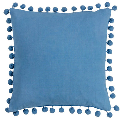Sky Blue - Back - Furn Dora Pom Pom Velvet Square Cushion Cover