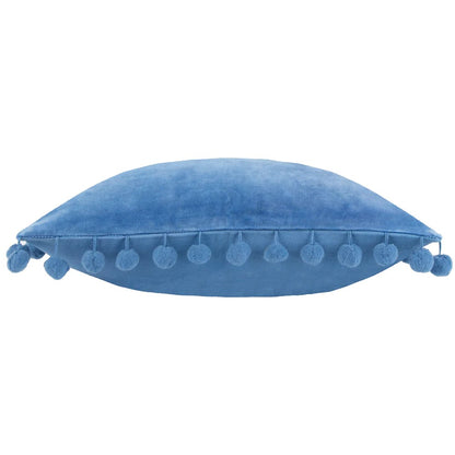 Sky Blue - Side - Furn Dora Pom Pom Velvet Square Cushion Cover