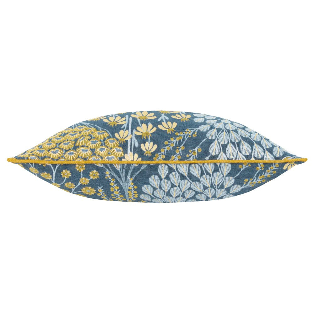 Blue-Saffron - Back - Wylder Ophelia Jacquard Floral Cushion Cover