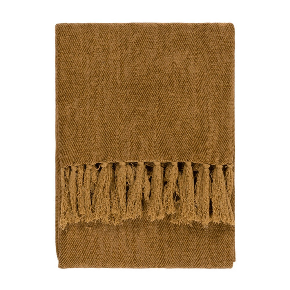 Honey - Front - Yard Harri Herringbone Fringe Throw