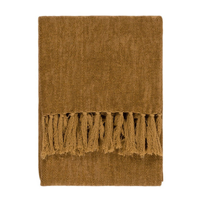 Honey - Front - Yard Harri Herringbone Fringe Throw
