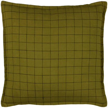 Olive - Front - Yard Oxford Trim Linen Grid Cushion Cover