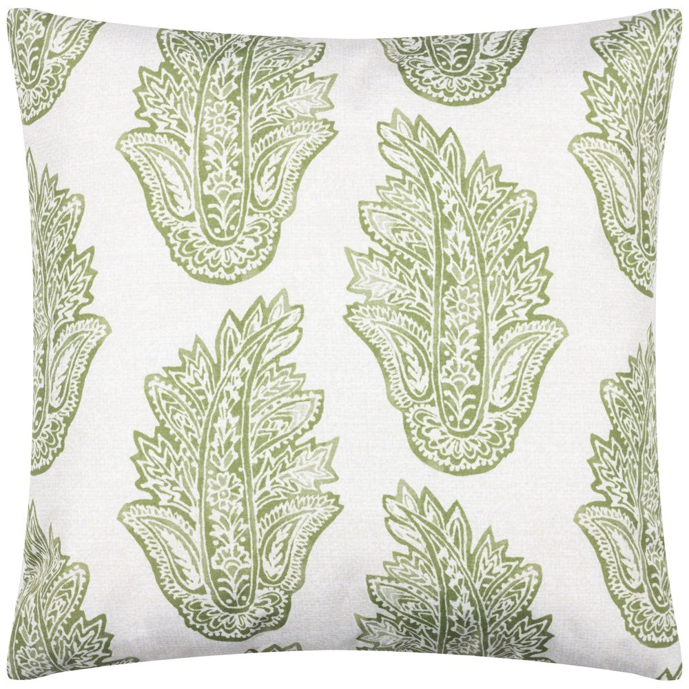 Olive - Back - Paoletti Kalindi Paisley Outdoor Cushion Cover