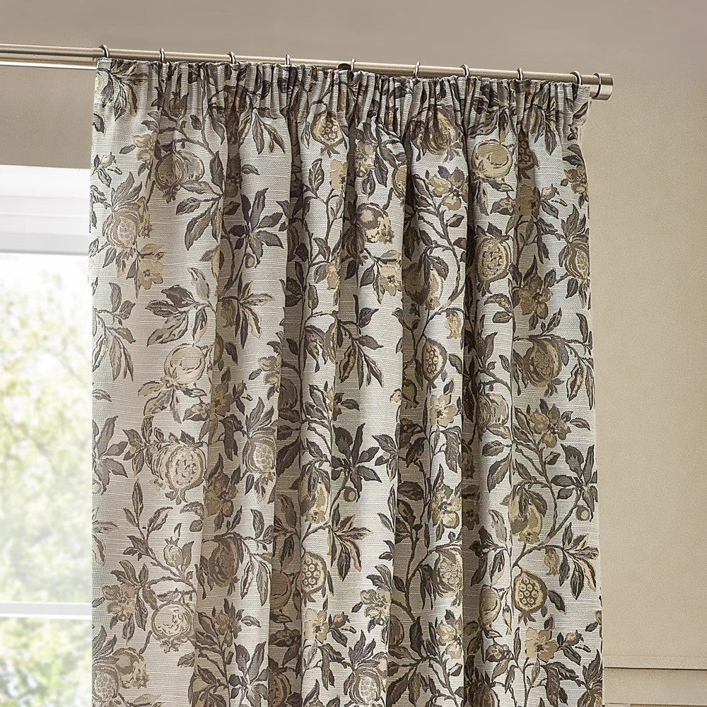 Natural - Back - Wylder Jacquard Pomegranate Floral Pencil Pleat Curtains