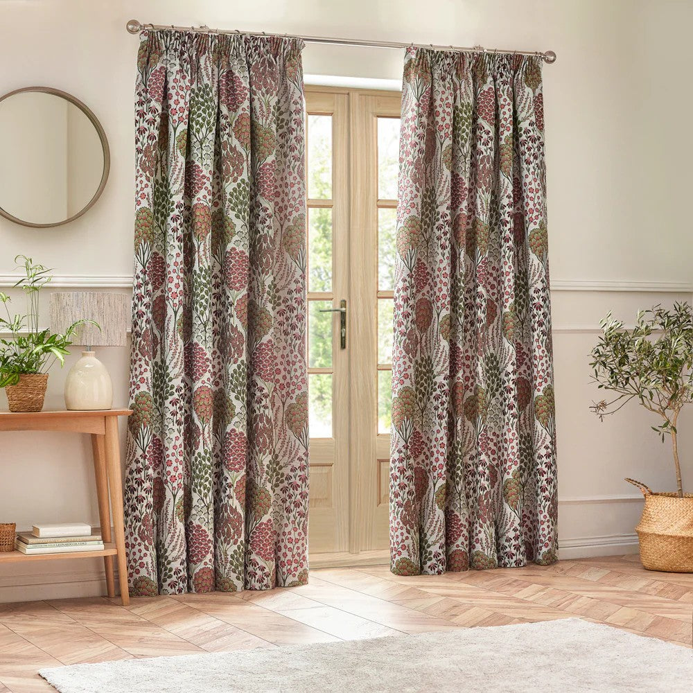 Rednut - Front - Wylder Ophelia Jacquard Floral Pencil Pleat Curtains