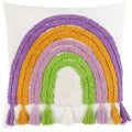 White-Multicoloured - Front - Heya Home Tassel Rainbow Cushion Cover