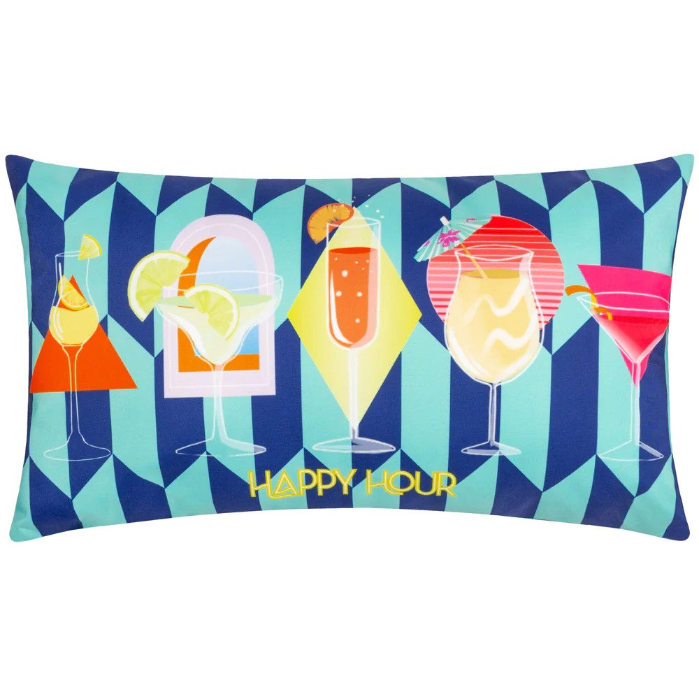 Blue - Front - Furn Happy Hour Abstract Outdoor Cushion Cover
