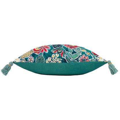 Multicoloured-Teal - Side - Wylder Adeline Tassel Floral Cushion Cover
