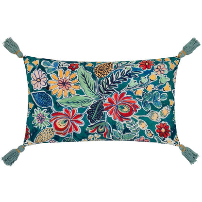 Multicoloured-Teal - Front - Wylder Adeline Tassel Floral Cushion Cover