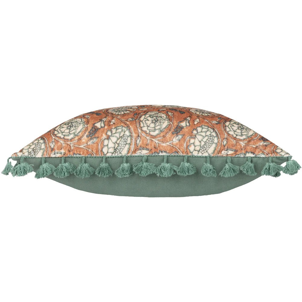 Rust - Side - Paoletti Salisa Cotton Velvet Floral Cushion Cover