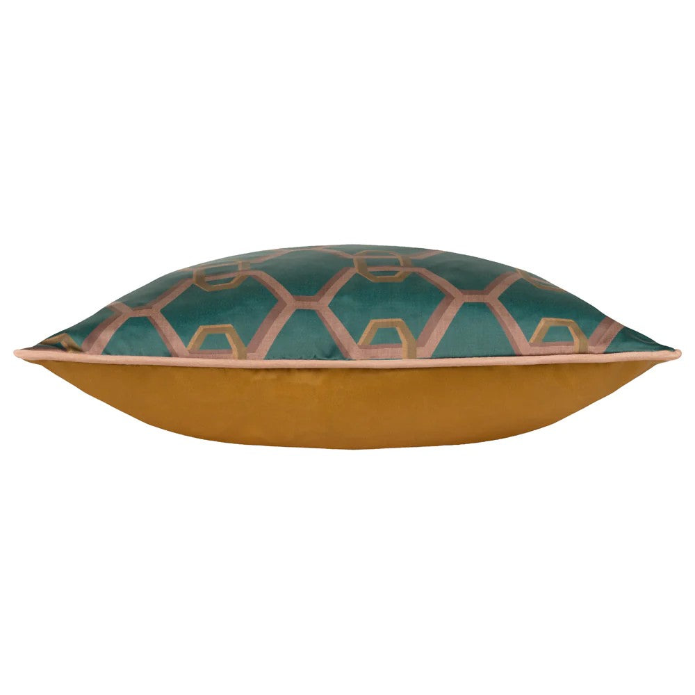 Teal - Side - Paoletti Carnaby Satin Chain Geometric Cushion Cover