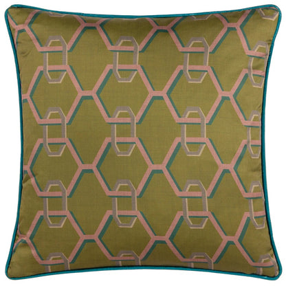 Olive - Front - Paoletti Carnaby Satin Chain Geometric Cushion Cover