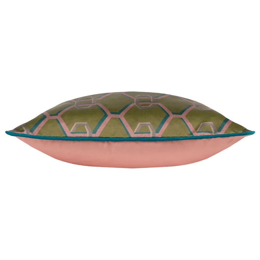 Olive - Side - Paoletti Carnaby Satin Chain Geometric Cushion Cover