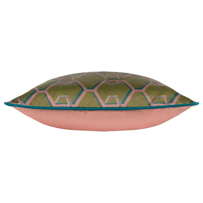Olive - Side - Paoletti Carnaby Satin Chain Geometric Cushion Cover