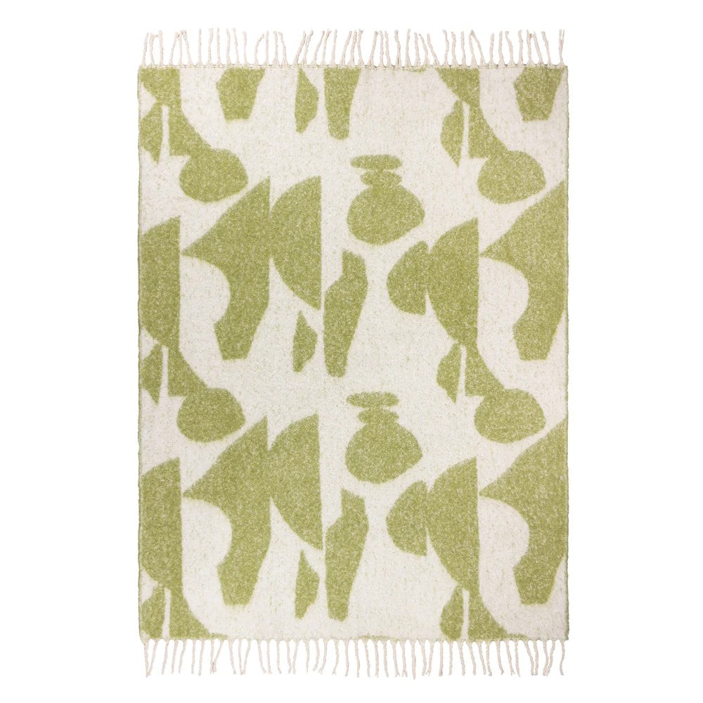 Olive - Back - Hoem Meta Jacquard Tassel Throw