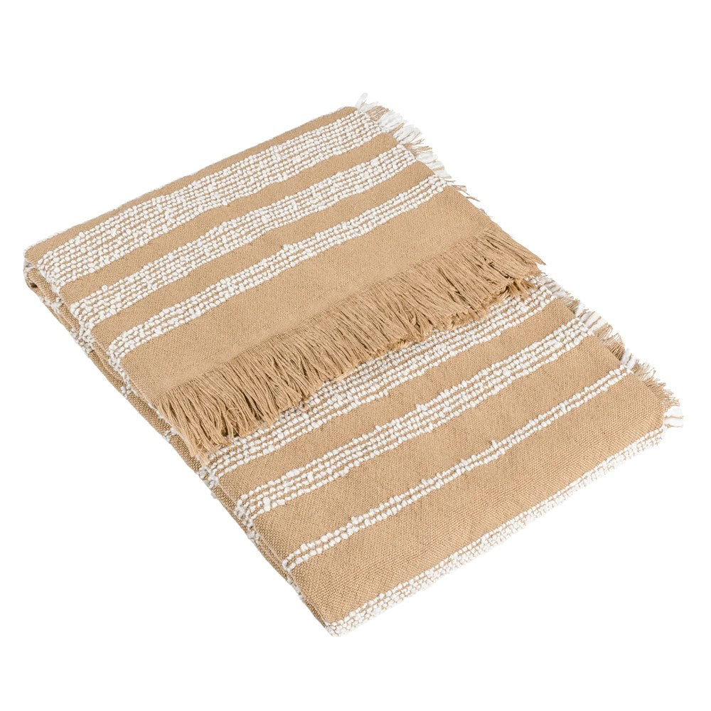 Nougat - Front - Hoem Jour Woven Linear Fringed Throw