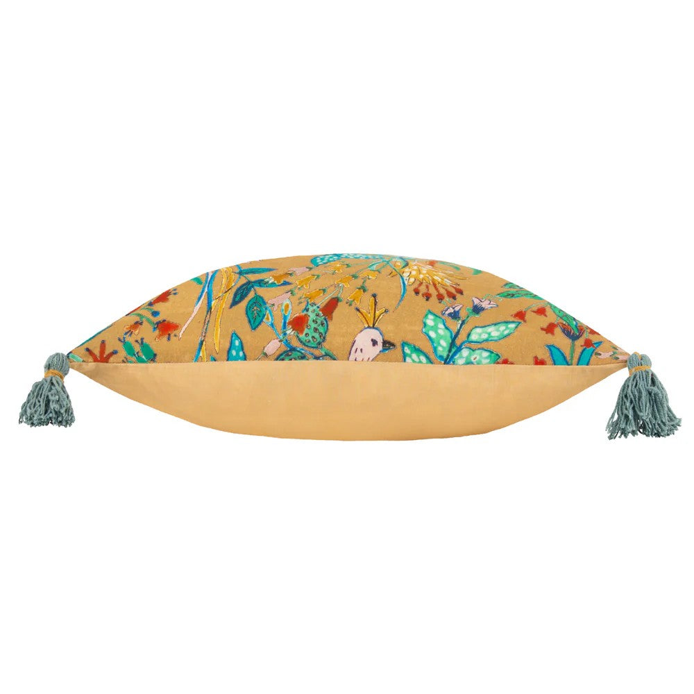 Multicoloured-Teal - Side - Wylder Orilla Tassel Floral Cushion Cover