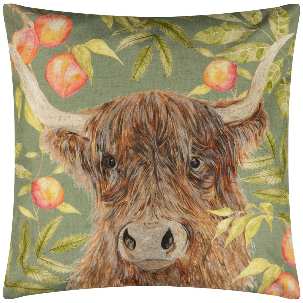 Olive - Front - Evans Lichfield Grove Highland Cow Outdoor Cushion Cover