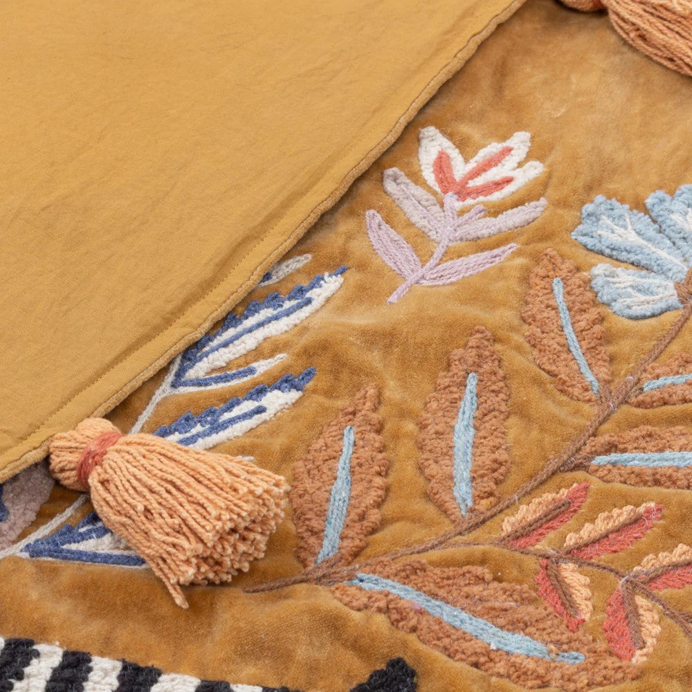 Gold - Back - Wylder Tropics Tassel White Tiger Embroidered Throw