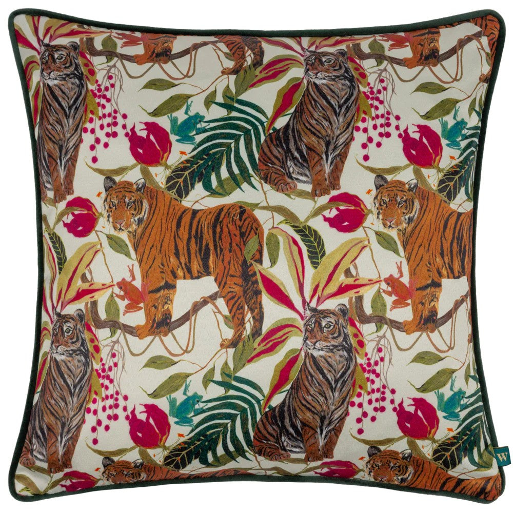 Ivory - Front - Wylder Kali Piped Tiger Cushion Cover