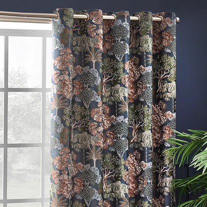 Navy - Lifestyle - Wylder Woodlands Jacquard Floral Eyelet Curtains