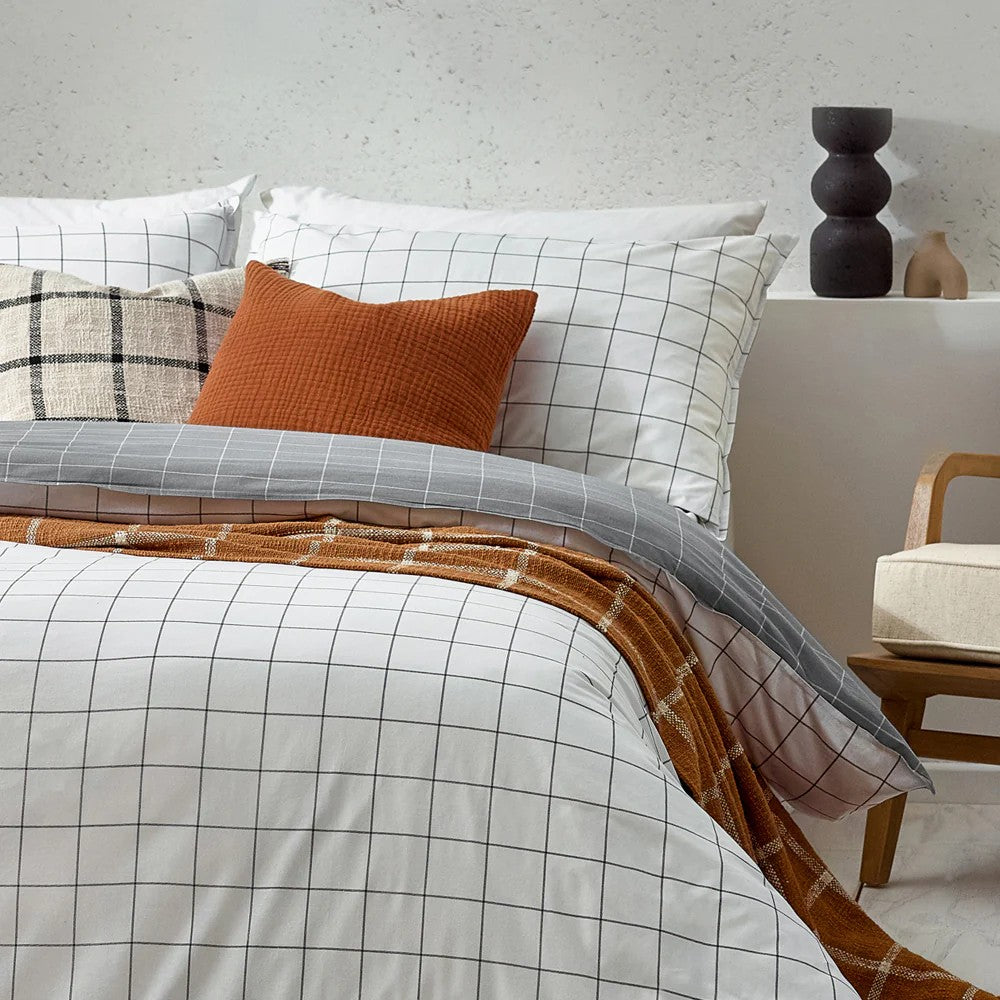 White-Black - Side - Yard Howarth Reversible Checked Duvet Cover Set