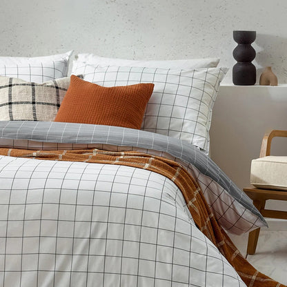 White-Black - Side - Yard Howarth Reversible Checked Duvet Cover Set
