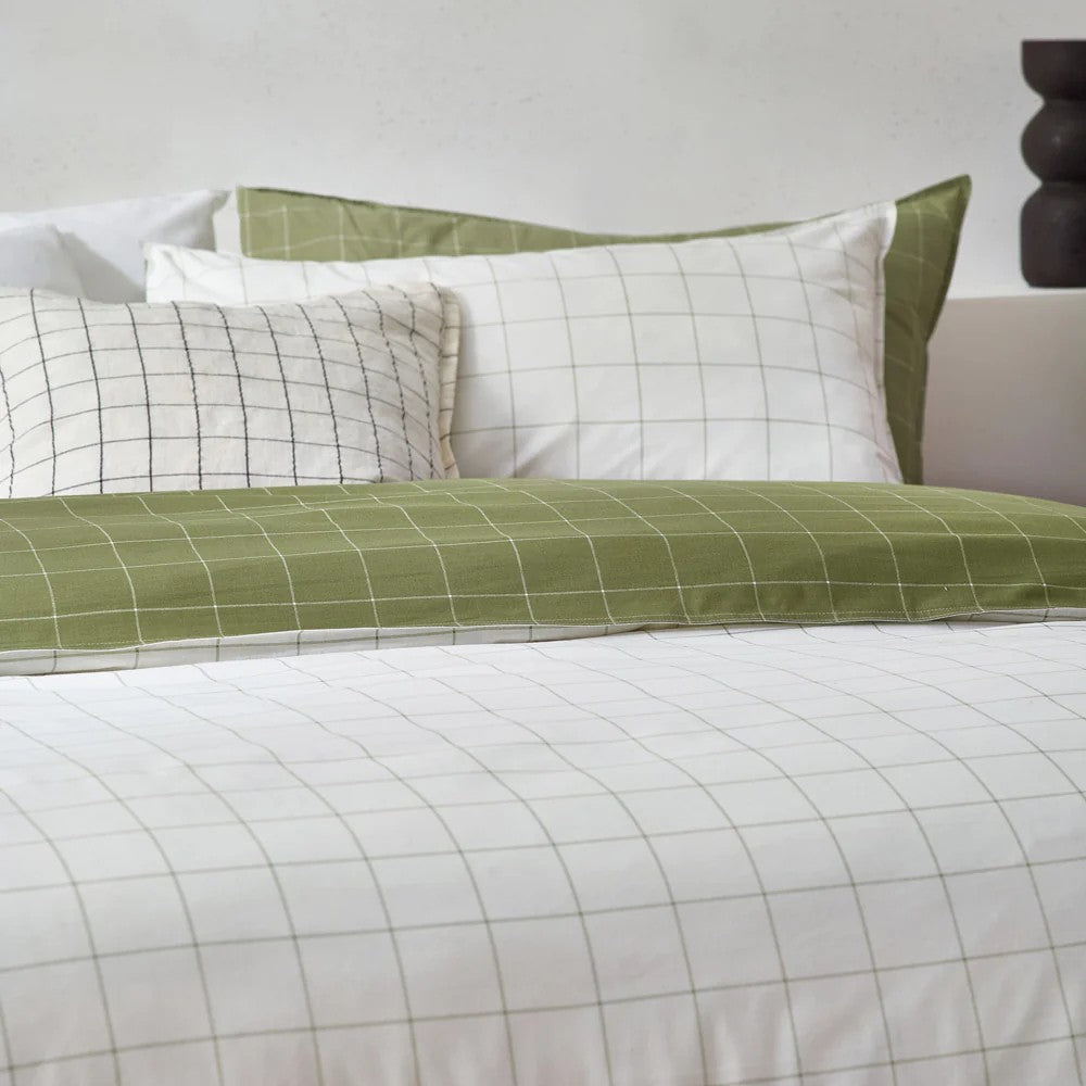 Moss-Natural - Back - Yard Howarth Reversible Checked Duvet Cover Set