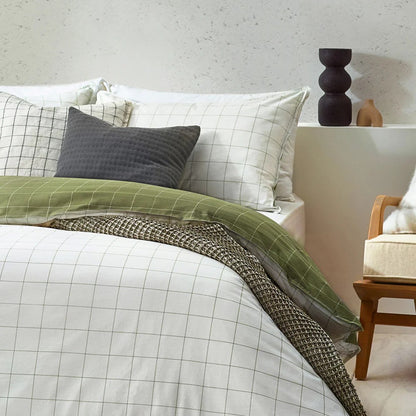 Moss-Natural - Side - Yard Howarth Reversible Checked Duvet Cover Set