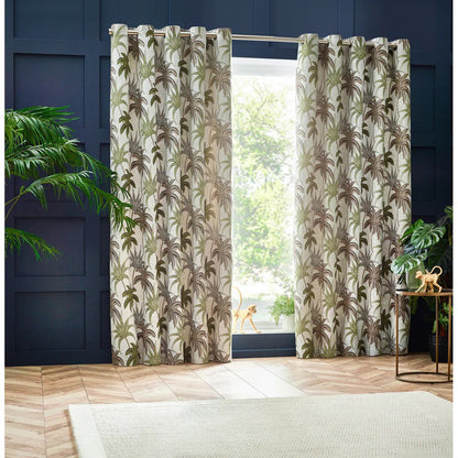 Green - Front - Wylder Galapagos Jacquard Eyelet Curtains