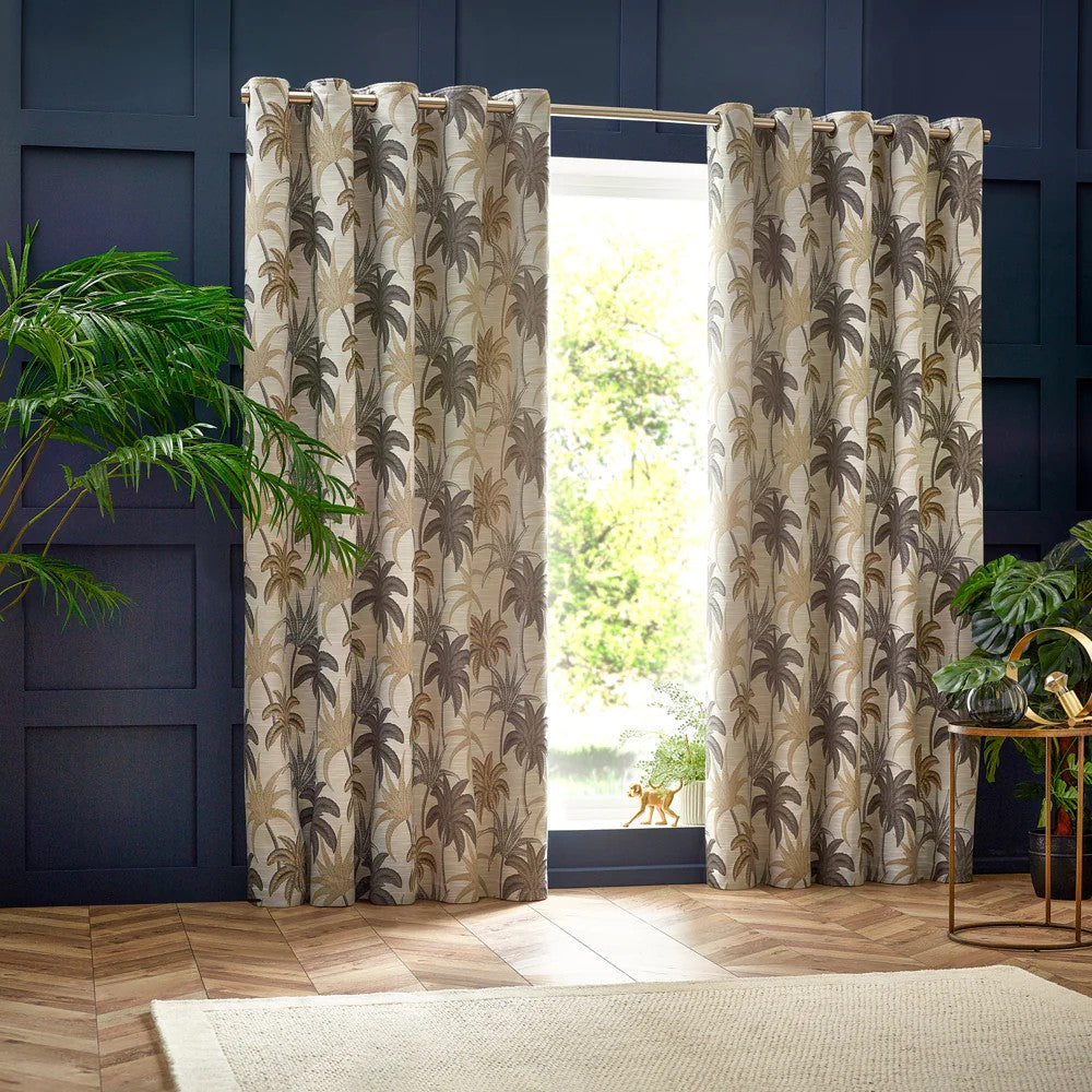 Natural - Front - Wylder Galapagos Jacquard Eyelet Curtains