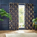 Navy - Front - Wylder Galapagos Jacquard Eyelet Curtains