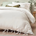 Warm White - Side - Yard Mallow Tie Detail Cotton Bow Duvet Cover Set