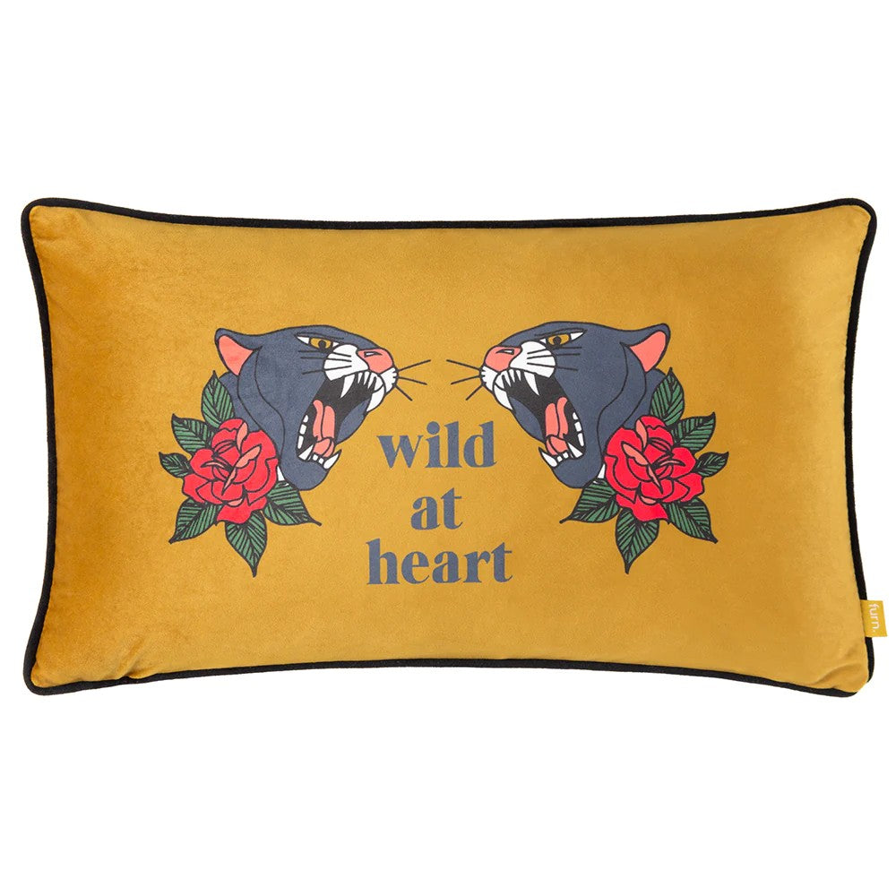 Gold-Black - Front - Furn Inked Wild Piped Velvet Cushion Cover