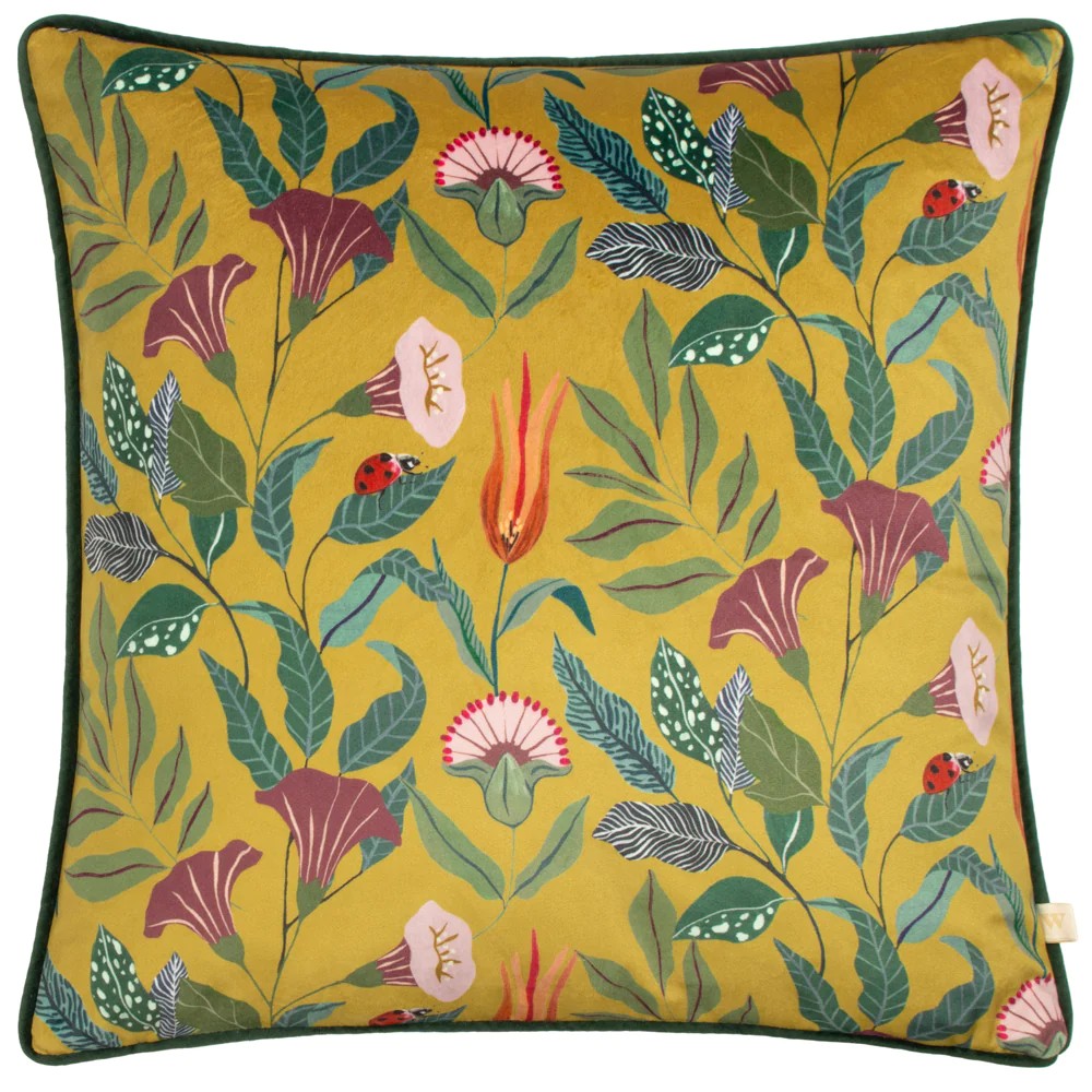Multicoloured - Front - Wylder Wild Garden Columnaris Velvet Piped Cushion Cover