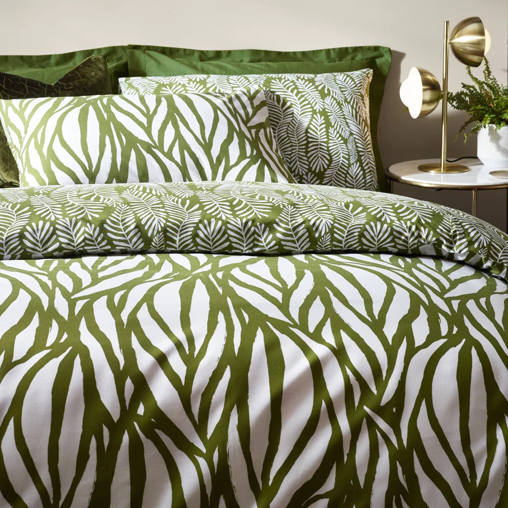 Olive - Back - Hoem Frond Reversible Cotton Abstract Duvet Cover Set
