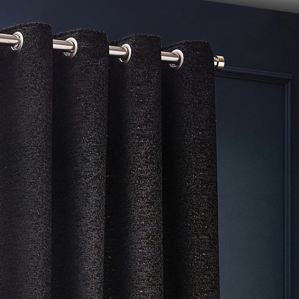 Black - Back - Paoletti New Galaxy Chenille Eyelet Curtains