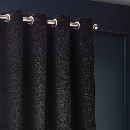 Black - Back - Paoletti New Galaxy Chenille Eyelet Curtains