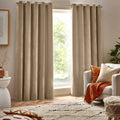 Natural - Front - Yard Chenille Velvet Eyelet Curtains