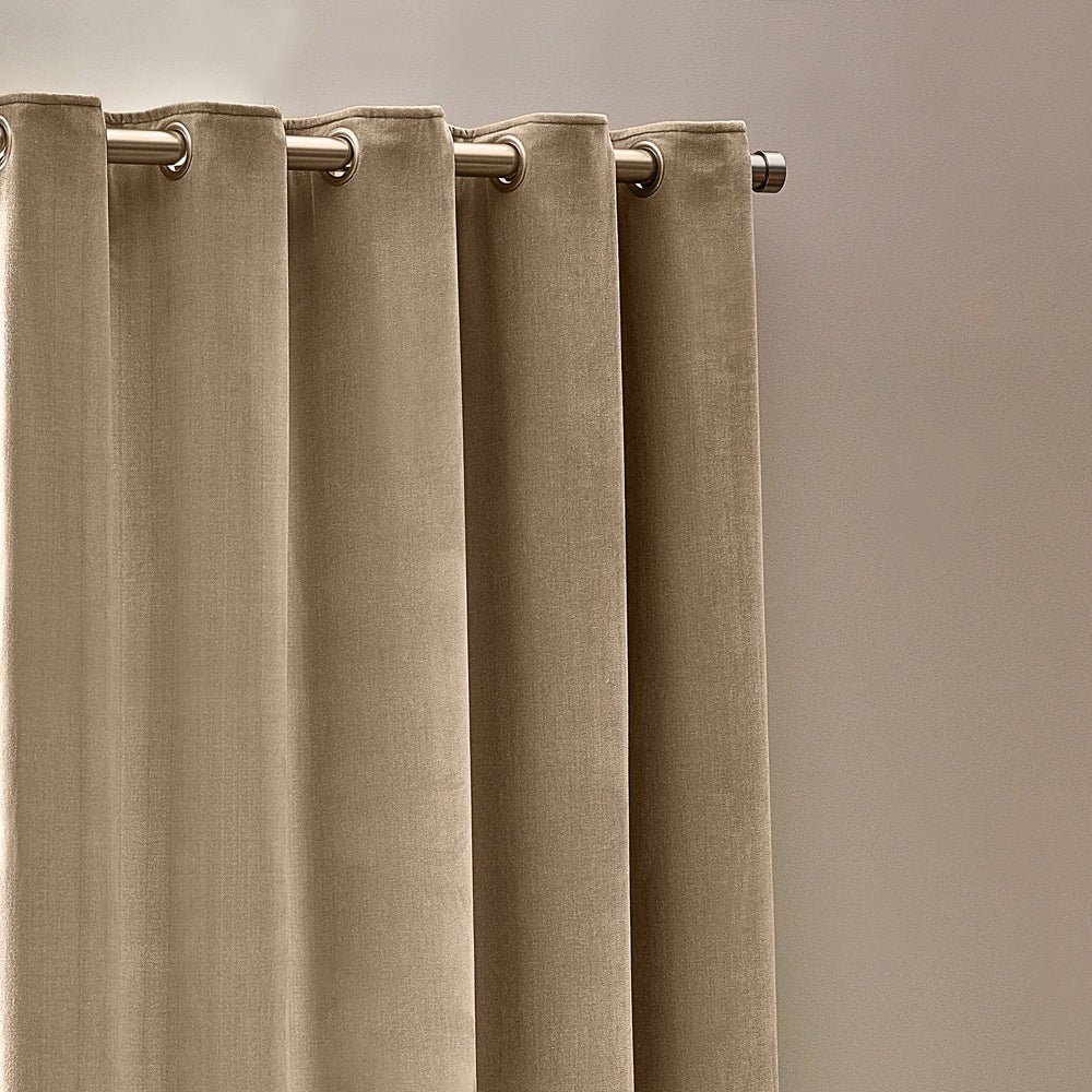 Natural - Back - Yard Chenille Velvet Eyelet Curtains