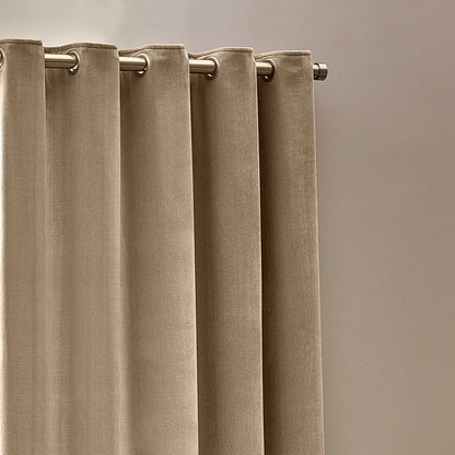 Natural - Back - Yard Chenille Velvet Eyelet Curtains