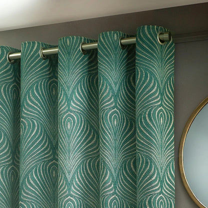 Emerald - Back - Paoletti Gatsby Jacquard Eyelet Curtains