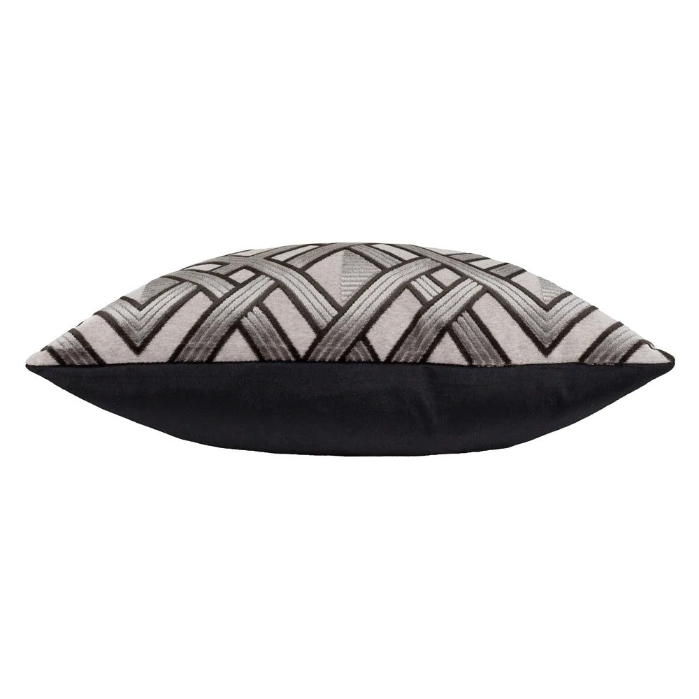Grey-Black - Side - Paoletti Henley Jacquard Velvet Cushion Cover
