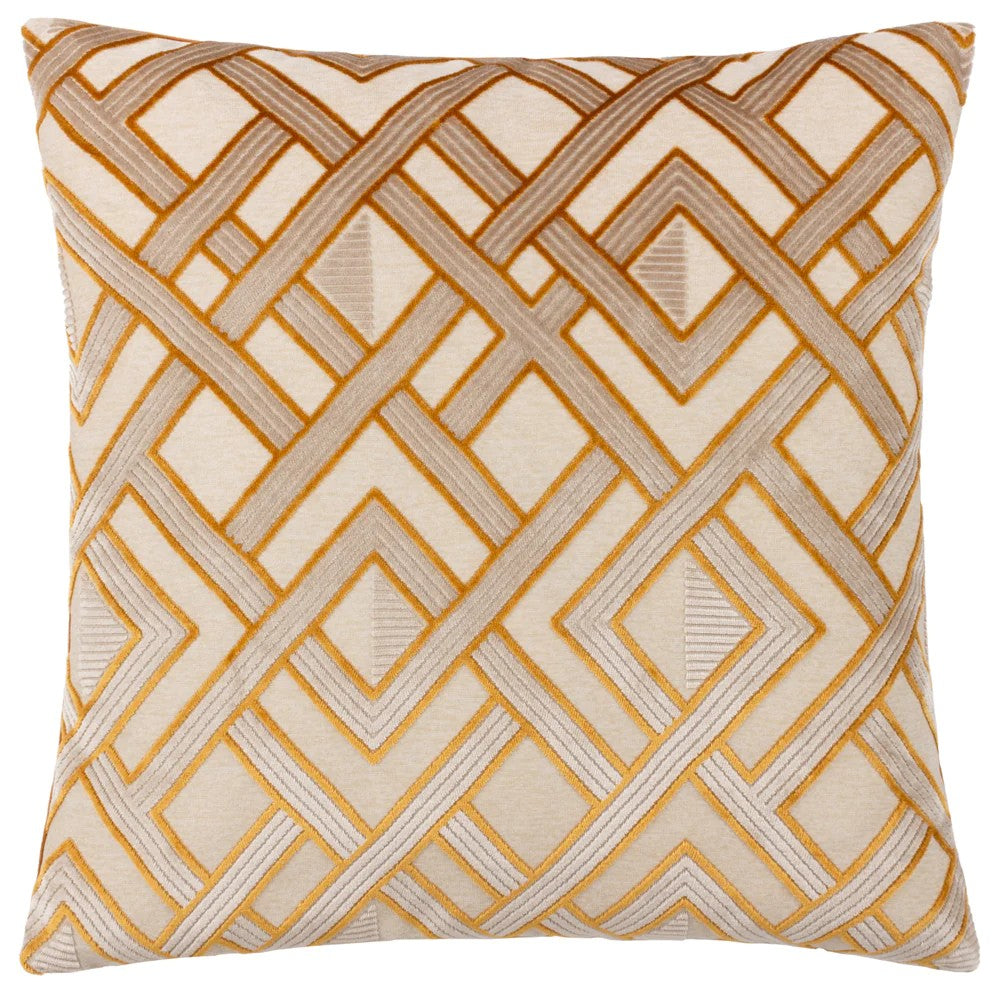 Gold - Front - Paoletti Henley Jacquard Velvet Cushion Cover